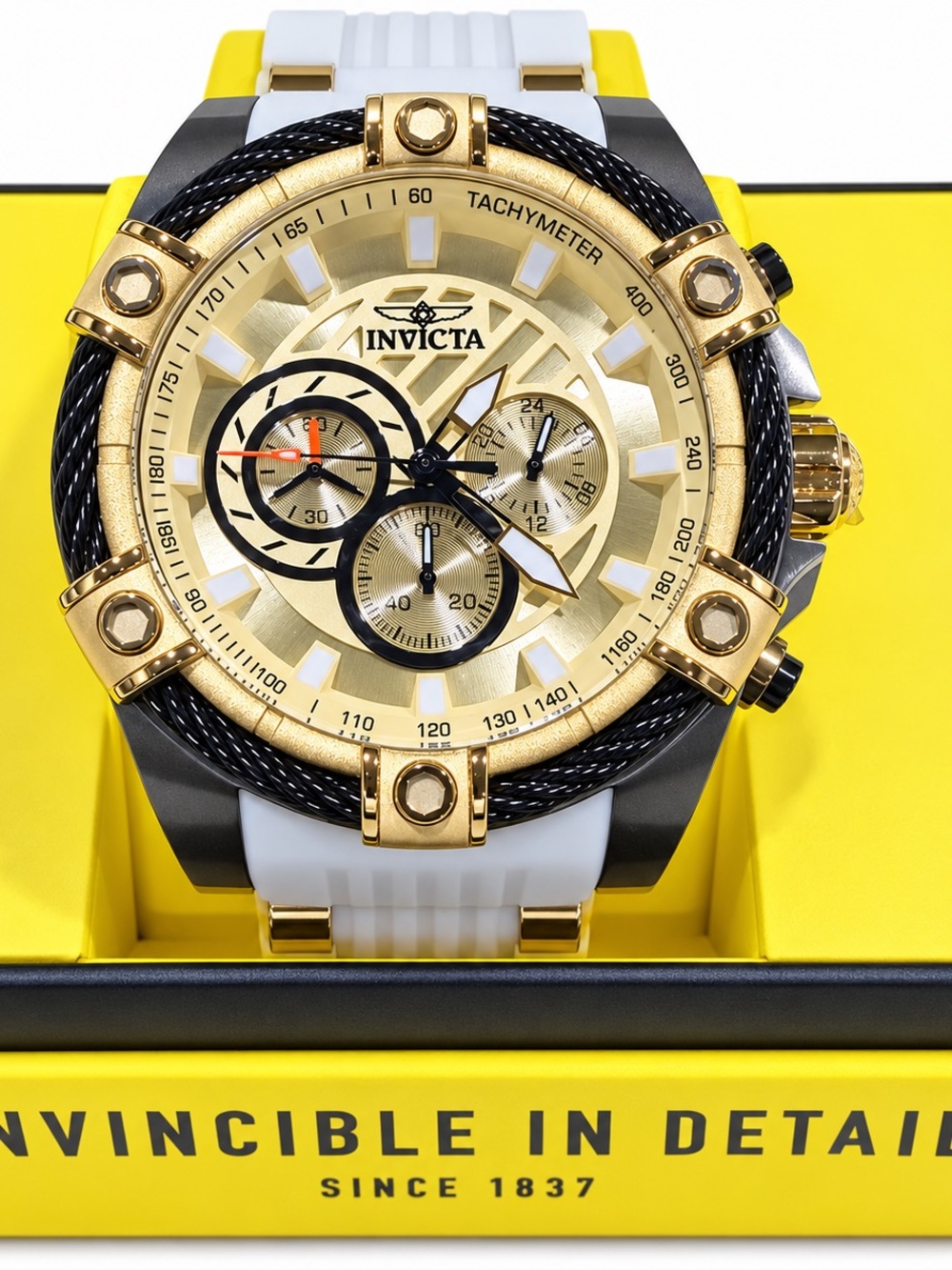 Invicta Bolt Girdex 25528 Men’s Chronograph Watch 52mm Gold White with Box
